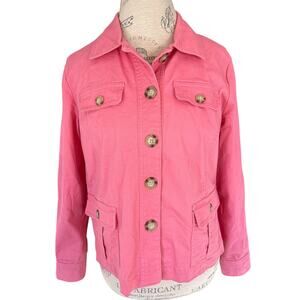 Appleseed’s Pink Button-Front Jacket | Women’s Petite Medium | Stretch Cotton